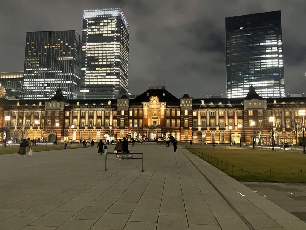Tokyo Station Marunouchi building illuminated at night